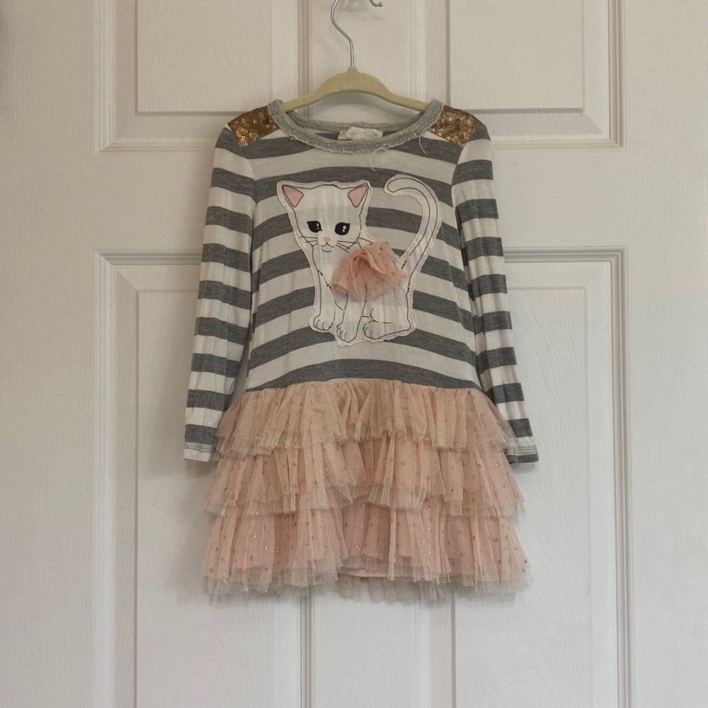 2T Girls Tulle & Striped Dress